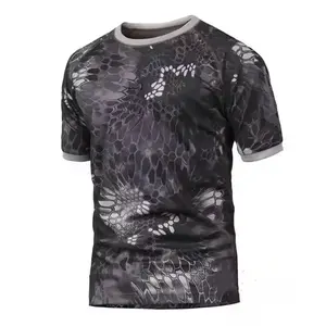 Summer Outdoor Fishing Casual Camouflage O Neck Combat T-Shirt Round Neck Men Fast Dry Sports Short Sleeve Tactical - Shirt
