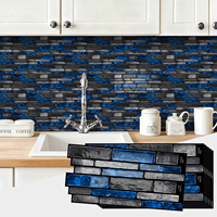 Autocollant mural 3D en gel gaufré Smano Blue Stone Tile, panneau mural auto-adhésif, imperméable, pour crédence de cuisine, vente en gros
