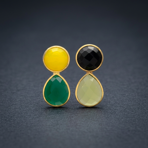 Pendientes de latón con gemas, hechos a mano, chapados en rodio, estilo bohemio étnico. - Product Image 2