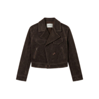 Anjie OEM ODM Veste en laine à chevrons pour femme, coupe courte, style moto, double boutonnage, marron foncé, marque privée, fabricant grossiste