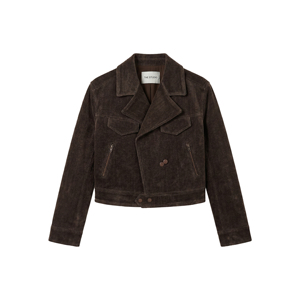 Anjie OEM ODM <span class=keywords><strong>Veste</strong></span> en laine à chevrons pour <span class=keywords><strong>femme</strong></span>, coupe courte, style moto, double boutonnage, marron foncé, marque privée, fabricant grossiste - Product Image 1