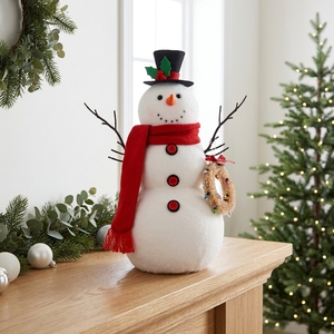 Traditional Black Top Hat Snowman Figure Holding Glittering Gold <b>Wreath</b> for Elegant <b>Xmas</b> Decor Bulk - Product Image 1