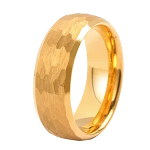 Vintage Facet Gold Plating Tungsten Carbide Wedding Band Men Rings Jewelry