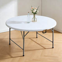 Ensemble de table à dîner pliable en plastique, 6 chaises et tables de banquet pour la location, tables rondes pliables en HDPE de 150 cm pour les événements et les fêtes