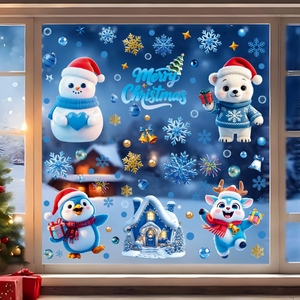 Autocollants de fenêtre de Noël 3D, motifs mignons de pingouins et d'ours polaires, décorations de flocons de neige d'hiver pour vitres et fenêtres, décorations de fêtes - Product Image 2