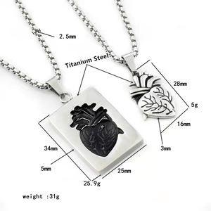 Nueva llegada de acero inoxidable forma cardíaca pareja collar <span class=keywords><strong>Rock</strong></span> inspirado Telesthesia corazón colgante collar para amantes - Product Image 6