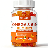 Gummies pour adultes Omega 3-6-9 60 unités |   Complément alimentaire énergétique végétalien sans gluten à la mangue pour la santé immunitaire et osseuse