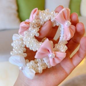 Joli Nœud Doux Accessoires Cheveux Enfants <span class=keywords><strong>Chouchou</strong></span> Perlé Très Extensible <span class=keywords><strong>Chouchou</strong></span> Nœud Perlé pour Filles Nouveaux Produits Printemps - Product Image 2