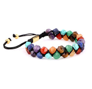 उच्च गुणवत्ता वाले बहुमुखी रंगीन रत्न 7 चक्र ऊर्जा प्राकृतिक पत्थर महिलाओं के लिए मैक्रेम ब्रैसलेट - Product Image 2