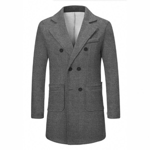 Cappotto da <span class=keywords><strong>Uomo</strong></span> Autunno/Inverno Extra Lungo Slim Fit Casual in Poliestere Intrecciato Monopetto Sottile Antipiega - Product Image 2