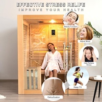 Sauna Uap Tradisional untuk 3 Orang, Kayu Hemlock Kanada, Kompor Harvia 35kW, Batu Vulkanik, Speaker Bluetooth, Ember Lampu