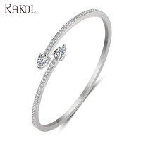 Gelang Manset RAKOL BP2192 CZ yang Dapat Disesuaikan, Berlapis Emas Asli, Tembaga, Model Ular