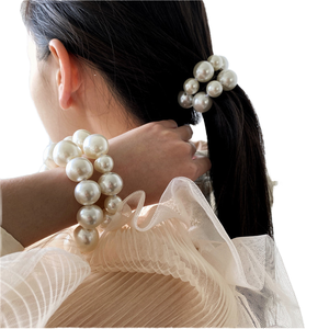 Coleteros Elásticos de Perlas, Elegantes Lazos para el Cabello con Perlas, Pulsera para Cola de Caballo, Lazos Decorativos para el Cabello, Cintas para el Cabello con Perlas Blancas - Product Image 1