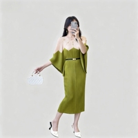 Robe plissée Miyake élégante pour femme de bureau, grande taille, manches chauve-souris contrastées, perles de luxe, nouvelle collection 2026, vente en gros, directement de l'usine