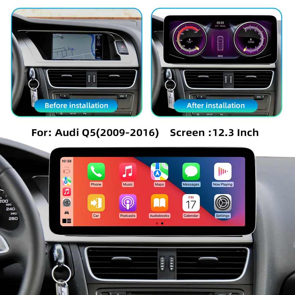 Hot Zlh 12.3 Inch 1920*932P Android 13 Screen Car AUTO Carplay For Audi Q5 2009 2016 2017 Multimedia Radio Wifl 4G Gps Fm Bt