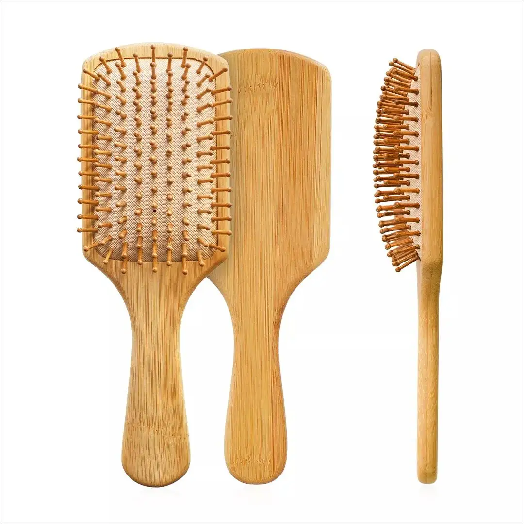 Household Customized Private Label Massage Dry Hair Brush Natural Bamboo Wood Paddle Hair Brush