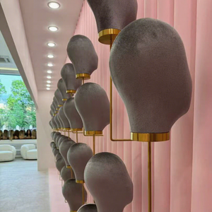 Support de Présentation de Perruque Personnalisé Doré, Tête de Mannequin Grise <span class=keywords><strong>Chauve</strong></span> en Velours, Support Mural Doré pour Perruques, Bonnets et Cheveux - Product Image 1