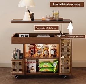 NKAHS Wheeled Height Adjustable Solid Wood <b>Side</b> <b>Table</b> Retro Light Luxury Living Room <b>Sofa</b> Coffee Trolley - Product Image 3