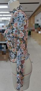 Collezione all'ingrosso 2025 primavera estate elegante <span class=keywords><strong>marrone</strong></span> motivo floreale manica lunga a collo alto a maglia Casual camicette da <span class=keywords><strong>donna</strong></span> - Product Image 5