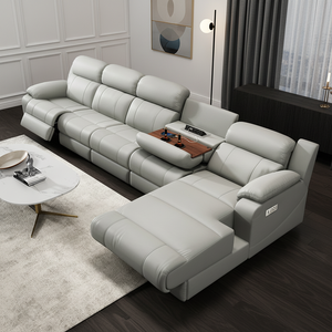 Set Divano Reclinabile Elettrico a L in Pelle Grigia, Divano Moderno Salvaspazio per <span class=keywords><strong>Soggiorno</strong></span>, Vendita all'Ingrosso Diretta dalla Fabbrica - Product Image 1