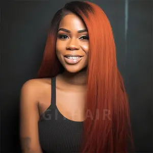 Highlight T2/350 13*4 Frontal Lace Virgin Human Hair Wig Front Lace Head Cover Straight Human Hair Orange Ginger Color Wigs