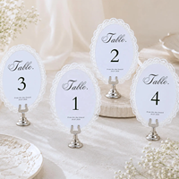 Décoration de table de mariage romantique, numéros de table ovales personnalisés avec bordure en dentelle, panneaux de table pour anniversaires et mariages