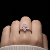 Bague de fiançailles en argent sterling S925 avec moissanite rose marquise et trois pierres latérales en forme de poire 6x12mm – Vente en gros