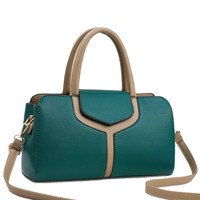 Sac à main Boston en cuir PU avec poignée supérieure pour femme, grande capacité, sac à bandoulière avec garniture contrastante