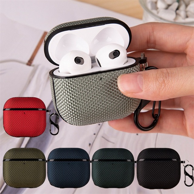 Waterproof Nylon Cloth Pattern Plastic Earphone Protective case for Apple Airpods 4 ANC Version Shockproof Cover with Hook