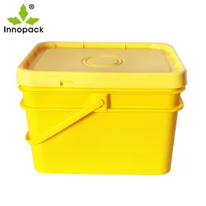 Buckets with Lid Food Grade Square Plastic Rectangle Plastic Logo Plastic Handle Packing Customized 9L