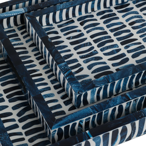 Set di 3 Vassoi Decorativi Costieri Blu con Design a Pennello, Vassoi Rettangolari per Servire, per Comodino, Tavolino da Caffè, Porta Gioielli - Product Image 5