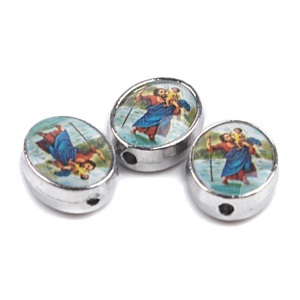 סיטונאי מצופה סגסוגת דתי מצופה זהב צורה סגלגל חרוז מתכת חרוז עם שני מדבקה תכשיטים תליונים - Product Image 5