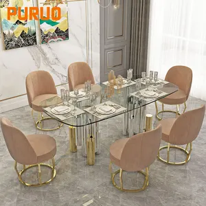 Обеденный стол со стеклянной столешницей, основание из нержавеющей стали, современный дизайн обеденной мебели для дома