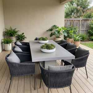 Tropical Outdoor Dinning Set 4/6/8 Seat Aluminum/Wood/Iron Frame Custom Fabric/Cushions/ Sizes Weather Resistant Patio Furniture - Product Image 1