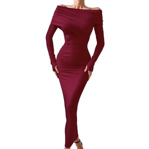 Robes longues personnalisées OEM de haute qualité, nouvelle collection automne-hiver, design élégant, col ras du cou, coupe ajustée, style unique, sexy et simple - Product Image 5