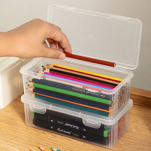 Caja de almacenamiento transparente para lápices, organizador de papelería para estudiantes con capacidad para 120 lápices de colores, crayones, dibujo y bocetos - Product Image 2