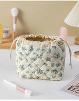 Pochette de rangement portable personnalisée pour voyage, trousse de maquillage mignonne, sac à cosmétiques en polyester matelassé avec cordon de serrage