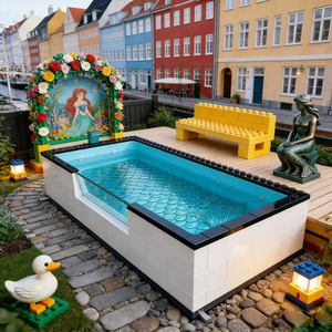 Piscine hors sol en fibre de verre personnalisable avec cascade et sièges de détente, pour usage commercial et hôtelier sur toit, avec pompe à eau. - Product Image 3