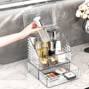 Cosmetic Storage Box Makeup Organizer Dustproof Desktop <b>Skincare</b> <b>Holder</b> With Drawer Modern Design Creamy White 3-6L - Product Image 4