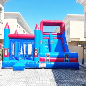 Grosir harga murah bola mainan anak-anak dewasa pit melompat Istana warna biru balon Kombo bouncer rumah meluncur
