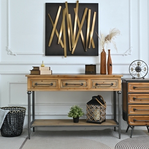 Mesa Consola Rectangular de Estilo Industrial Americano Rústico con Tapa de Madera y Patas Metálicas de 48.03 Pulgadas para Sala de Estar - Product Image 5