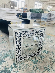 Wholesale High Quality Light Luxury Silver Wooden <strong>Bedside</strong> Cabinet Bedroom Custom Furniture Diamond <strong>Mirror</strong> Wall Cabinet - Product Image 3