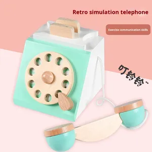 Téléphone en <span class=keywords><strong>bois</strong></span> de simulation pour la maternelle, jouet interactif parent-enfant pour l'éducation précoce transfrontalière - Product Image 6