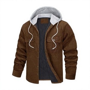 Men's Brown Coated Canvas Long Stand Collar Shirt Jacket with Front Pockets Regular Fit <b>Winter</b> Casual Wear - Product Image 1