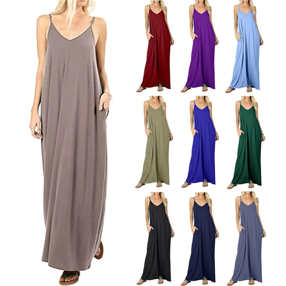 Damen lässig moderne Sommer lose Sommerkleid lila Shift ärmellose gerade geteilte Maxi Strand taschen lange Kleider für Frauen