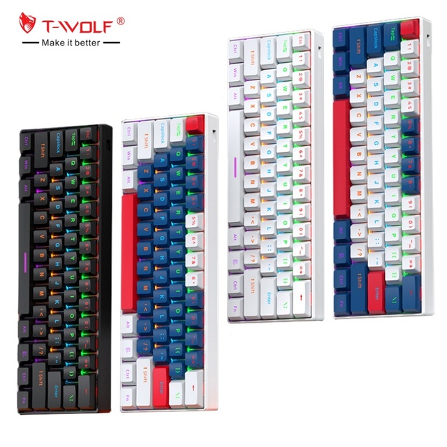 T-WOLF T60 Mechanical Keyboard Full Keys Hotswappable Gaming Customized OEM Keyboard 61keys TKL Wired Keyboard for PC Laptop