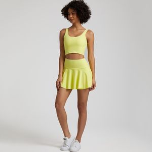 速乾性通気性ハイウエストカラフルテニスセットスカートスポーツジムフィットネス2個スーツセット - Product Image 4