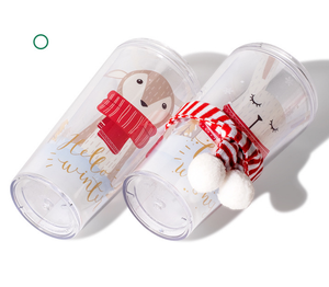Bouteille d'eau de Noël 14 oz avec paille double paroi et décoration au col – Idéale comme cadeau - Product Image 6