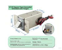 Cerradura Solenoide Empotrada Ly-03 DC12v 24v con Carrera de 10mm y Opción de Pestillo para Gabinetes Eléctricos