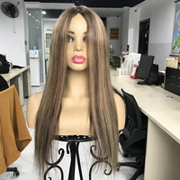 Topper pour femme en cheveux humains vierges bruts 100% naturels, qualité supérieure, avec base en filet et dentelle, couleur méché, pièces capillaires